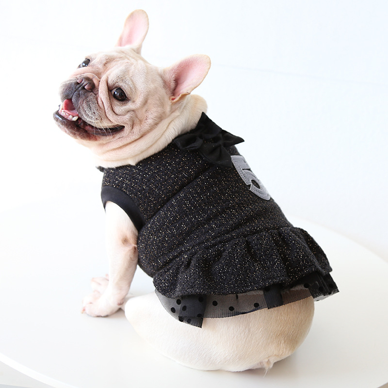 Średni gruby buldog francuski terier ubrania sukienki dla psów szczeniak zwierząt luksusowe czarne łuki zimowe przyjęcie świąteczne kot domowy kostiumy