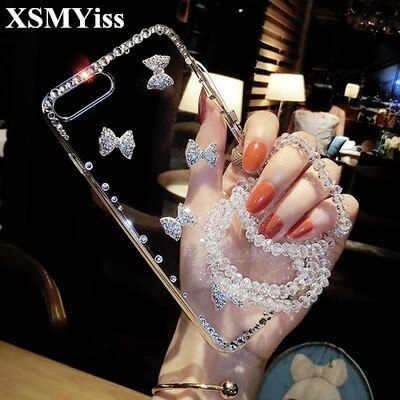 XSMYiss Luxury Bling crystal Diamond Rhinestone Bow Phone Case Cover For iPhone 11 Pro Max XR SE 6S 7 8 PLUS XS Soft Phone Case