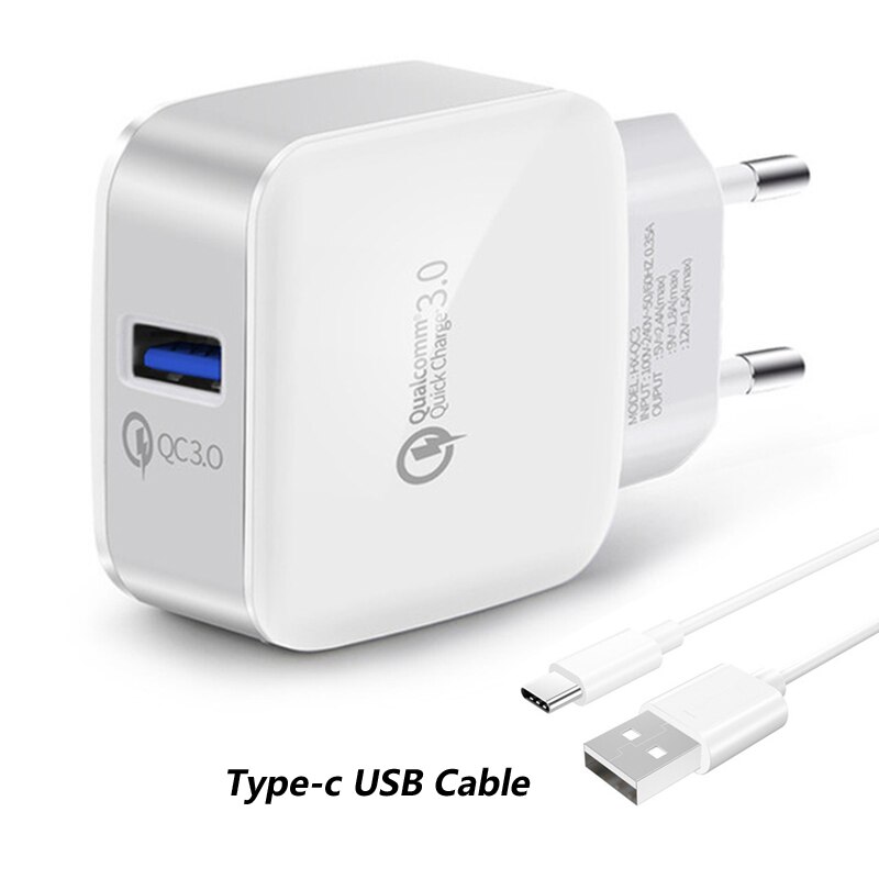 Quick Charge 3.0, 18W Travel Snellader Met Usb Type C Opladen Kabel Voor Google Pixel/Pixel 3, pixel Xl/Pixel 3XL, Htc U11/10: White Type-C Charger