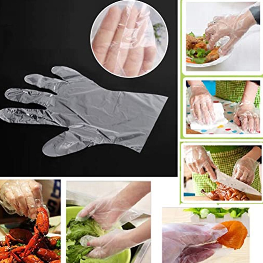 Gants jetables en plastique transparent gants de travail en polyéthylène gants de préparation alimentaire gants sans poudre et Latex 100 pièces