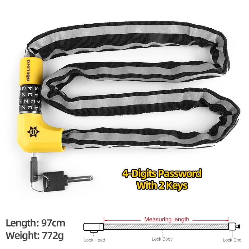 BEELORD Bike Chain Lock High Security Reflective Heavy Duty Anti Theft with Keys Bicycle Lock for Electric Scooter Motorcycle: 741-97cm