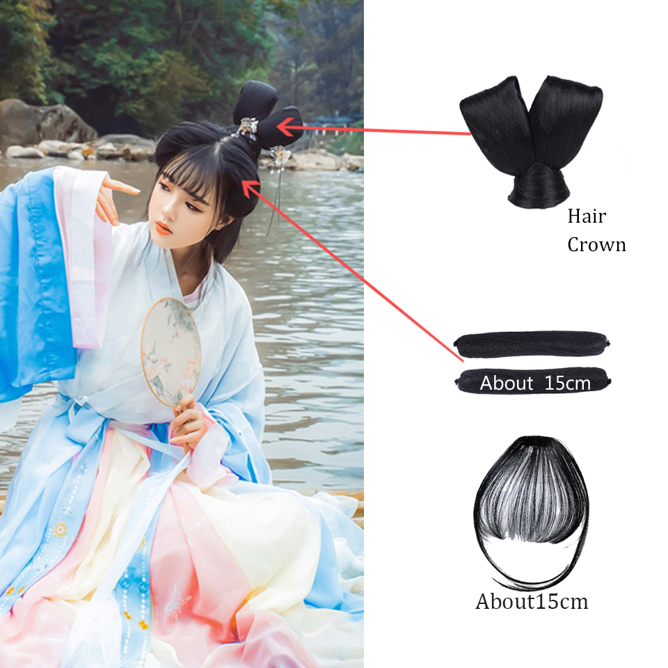 HUAYA – Extensions de perruque, postiche de cheveux chinois ancien, haute corne de bœuf noir, coiffure classique, couronne, tresses, Chignon