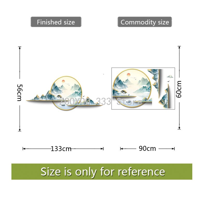 Chinese style Wall art Stickers Decorative Painting Wallpaper Living Room Background Mountain Landscape Scenery Decals