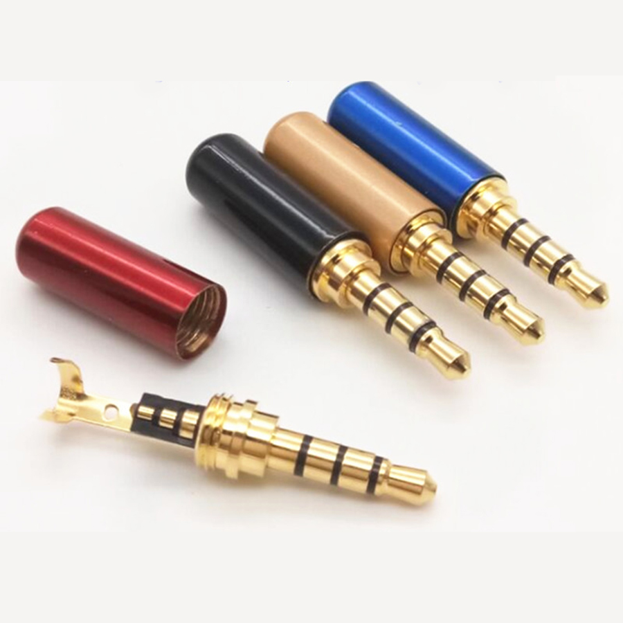 2 stuks Koperen 3/4 Pole 3.5mm Plug Male Headphone Jack met Clip 3.5mm Stereo Audio Connector voor 4mm Kabel Adapter