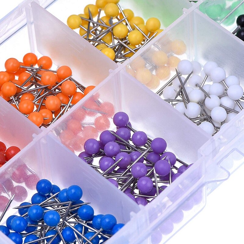 Push pins 600- tælle kort stifter markering pins 1/8- tommer plast perler hoved, med stål punkt 10 forskellige farver