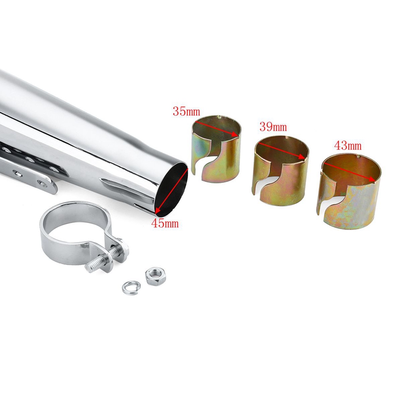 Universal Motorcycle Cafe Racer Exhaust Pipe with Sliding Bracket Matte Black Silver