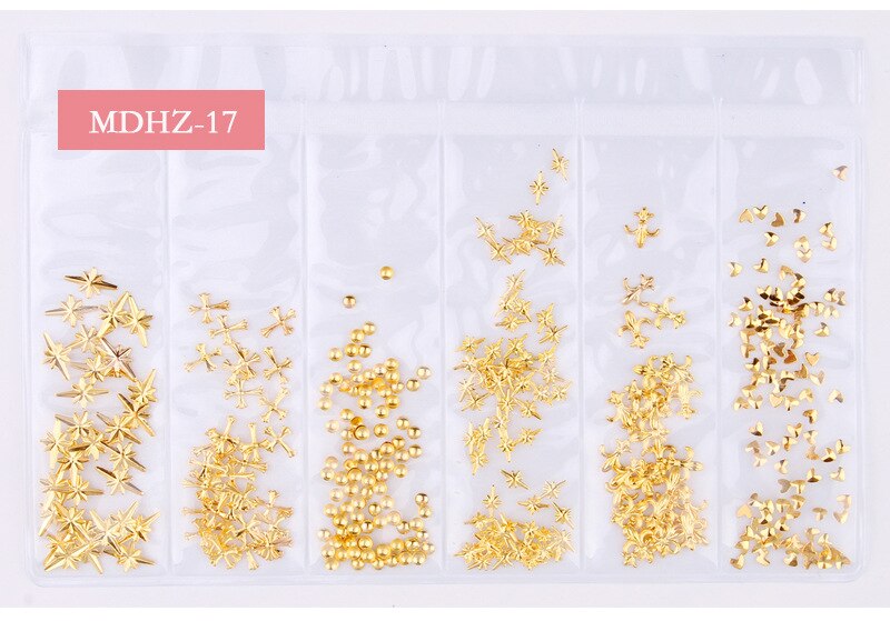 CHNRMJL 6 Entwürfe/Pack Ultra-dünne Hohl Legierung Nagel Niet Dekorationen Schmuck DIY UV Gel NäGel Kunst Polnischen zubehör Manikübetreffend: 17