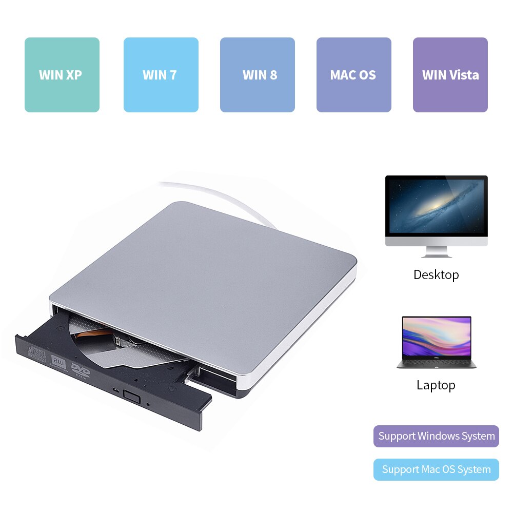 USB 3.0 Ultra-thin External Optical Drive CD-RW DVD-RW Writer Drive CD/DVD Player Portable DVD Recorder for Windows/Mac OS