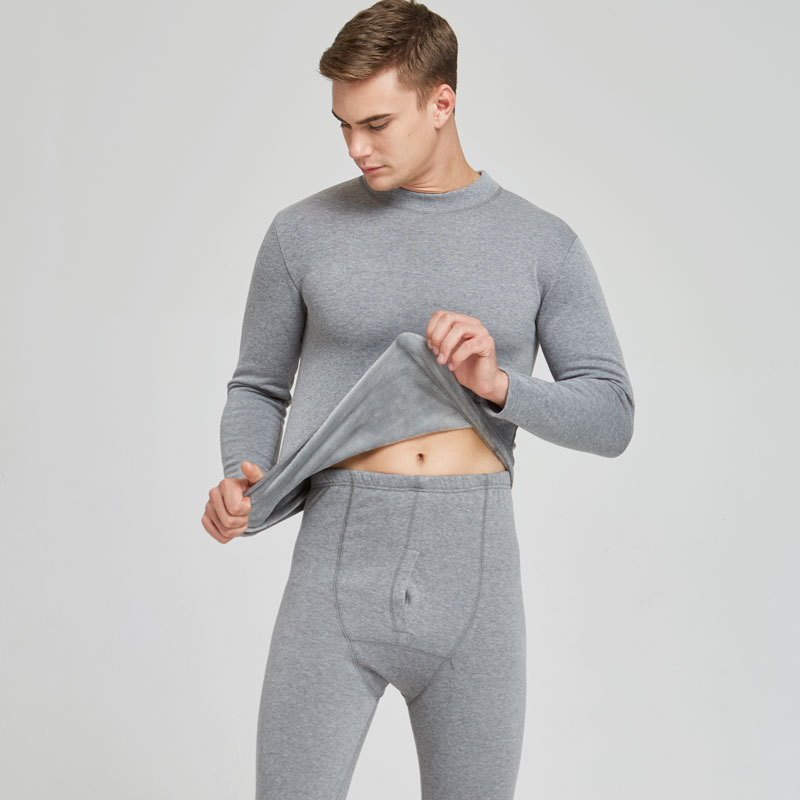 Ropa interior térmica para hombre, Conjunto de camiseta térmica y pantalones de lana de Cuello medio para mantener el calor, de , color negro, Invierno: Gris / L