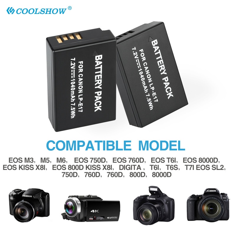 Camera Battery LP E17 LPE17 LP-E17 for Canon EOS 200D M3 M6 750D 760D T6i T6s 800D 8000D Kiss X8i 1040mAh Batteries