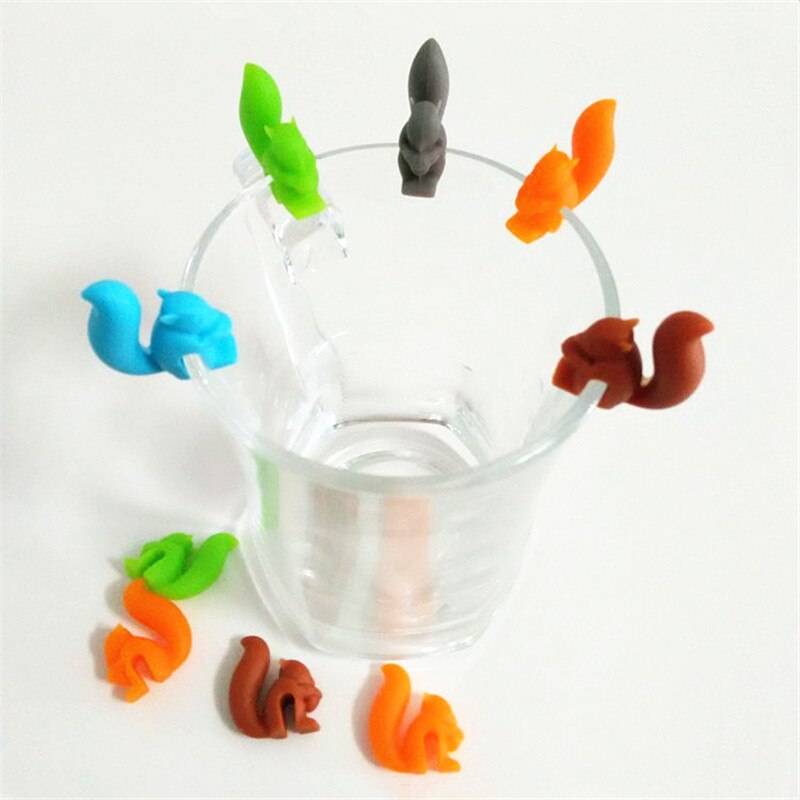 5 Stks/set Siliconen Eekhoorns Thee Zak Opknoping Eekhoorn Vorm Theezakjes Houder Wijnglas Label Feestartikelen Keuken Gadgets