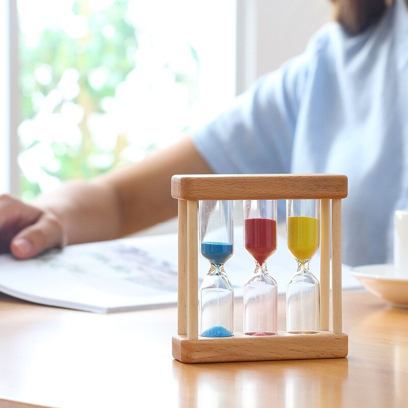 Wooden 1/3/5 Minutes Children Brush Teeth Timer Hourglass Countdown Three-in-One Combination Hourglass Decoration