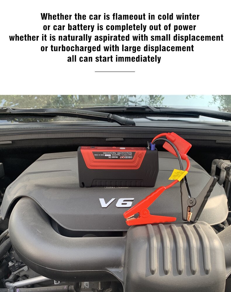 OBDIICAT D5 Car Jump Starter 12V Portable Booster Power Bank Car Emergency Jumpstarter Charge starting Auto Battery Buster