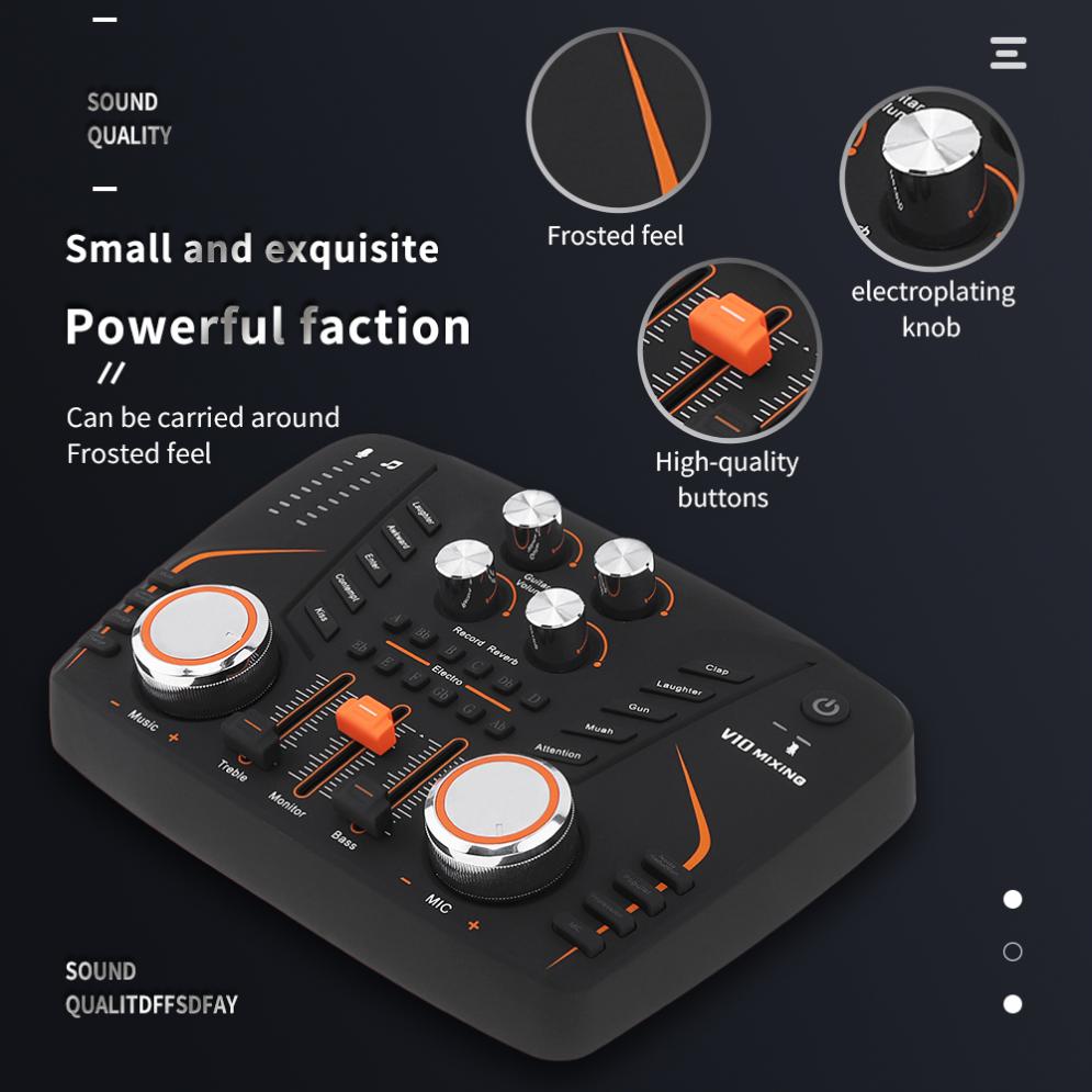 V10 Live Sound Card Live Audio Processing Microphone Sound Card Audio Interface for Live / Karaoke / Singing / Computer