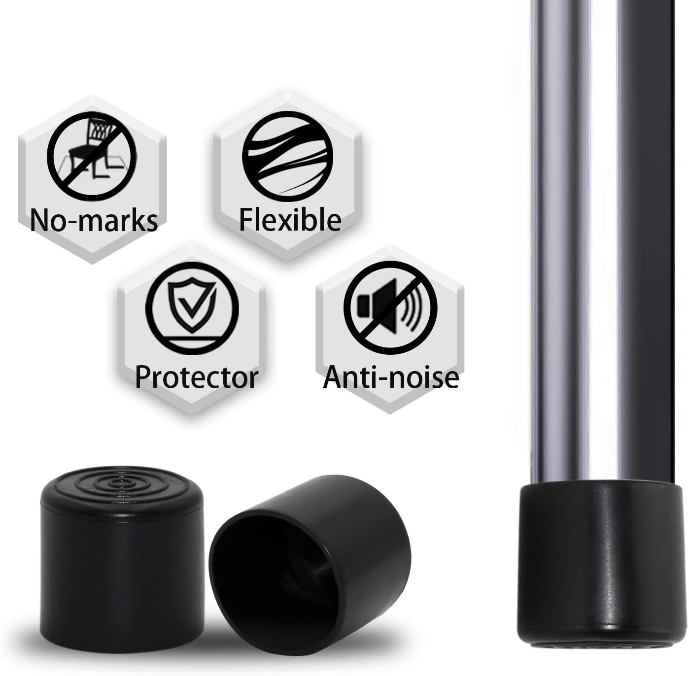 16pcs Black Round Chair Leg Tip Caps Prevent Scratch Hardwood Floor Protectors Reduce Noise PVC Furniture Table Feet Covers