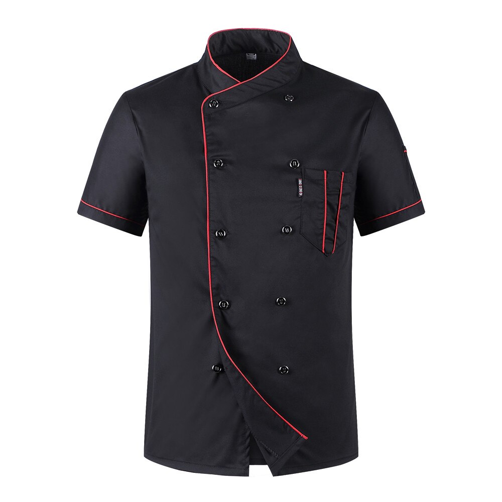 unisex Koch Jacken lässig Kurzarm SchräGen Stehkragen Zweireiher Küche Gastronomie Restaurant Lebensmittel Serive WorkUniform: Schwarz / M