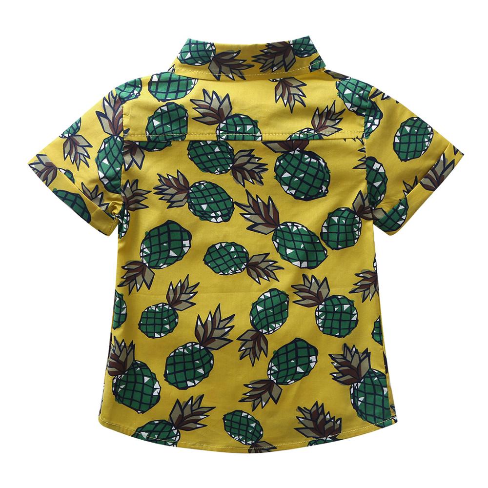 Zomer Kids Beach Casual T-shirts Baby Baby Jongens Katoen Korte Mouw Ananas Gedrukt Spread Kraag Button Down Tops