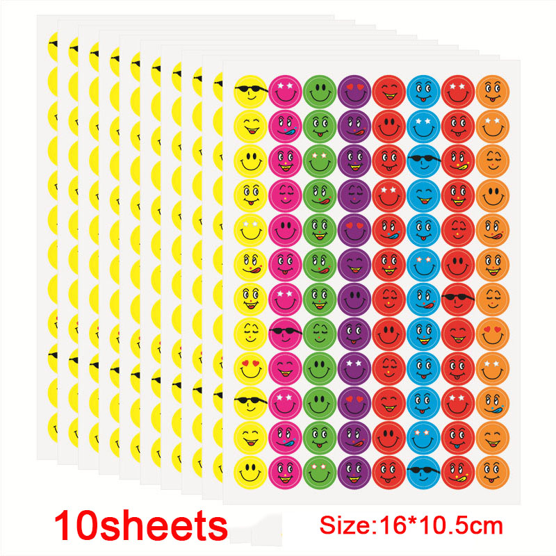 10-blad lachend gezicht stickers schattig notebook laptop portret stickers glimlach ster brief beloning sticker klassiek speelgoed voor kinderen cadeau