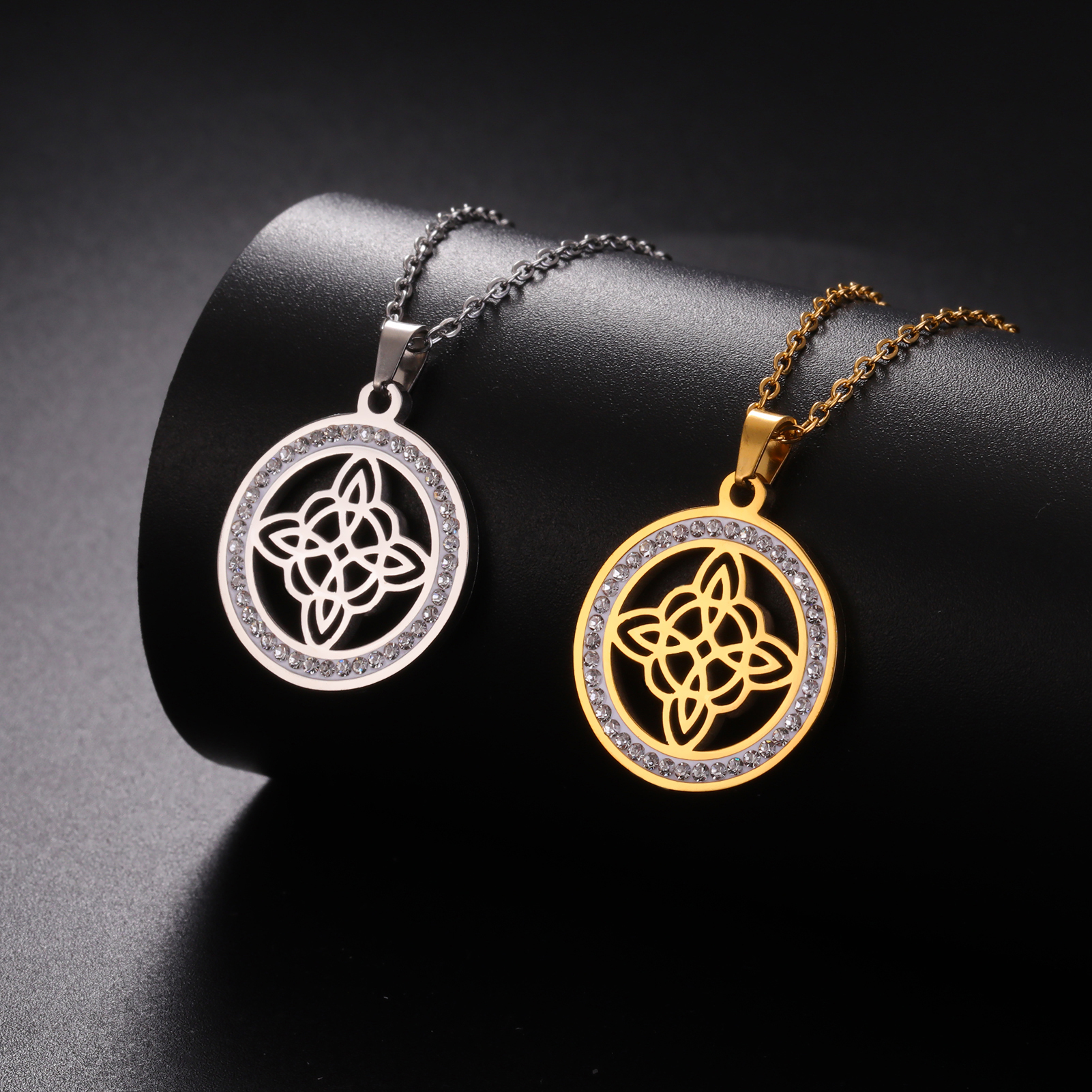 Skyrim Collar de nudo de bruja brujería, colgante redondo de circón transparente de acero inoxidable, amuleto, joyería Wicca, de cumpleaños