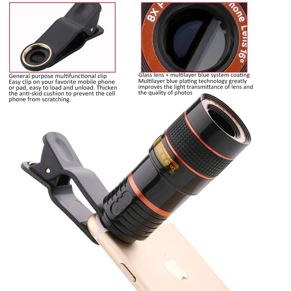 Phone Lens Camera Kits Mobile Phone Lenses with Clip 8x 12X for iPhone 11 Pro Max For Samsung A51 All Cell Phones Smartphone
