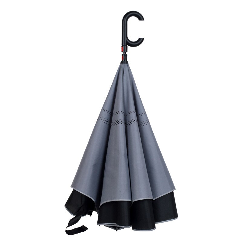 Parapluie inversé Double couche pour femme et homme, à poignée longue, coupe-vent: Gris clair
