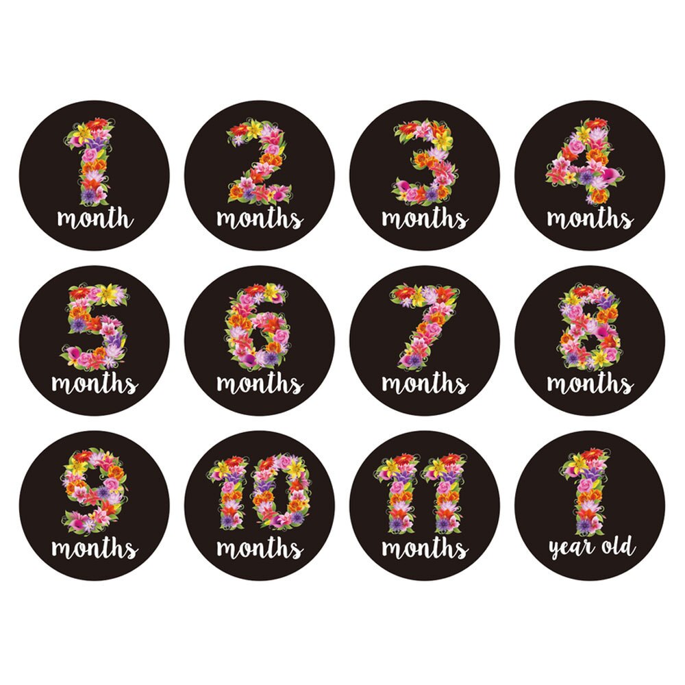 12 pièces bébé mensuel photographie autocollants dessin animé fleur -né bébé photographie étape 1-12 mois enfants Photo stand accessoires