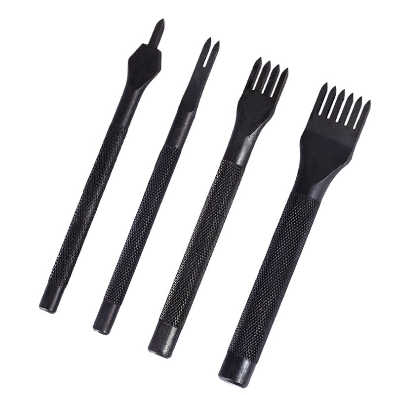 4 stk/sæt 3mm/4mm læder hulstanser stål hulskærer sort læder håndværksværktøj 1/2/4/6 tand-diy håndlavet