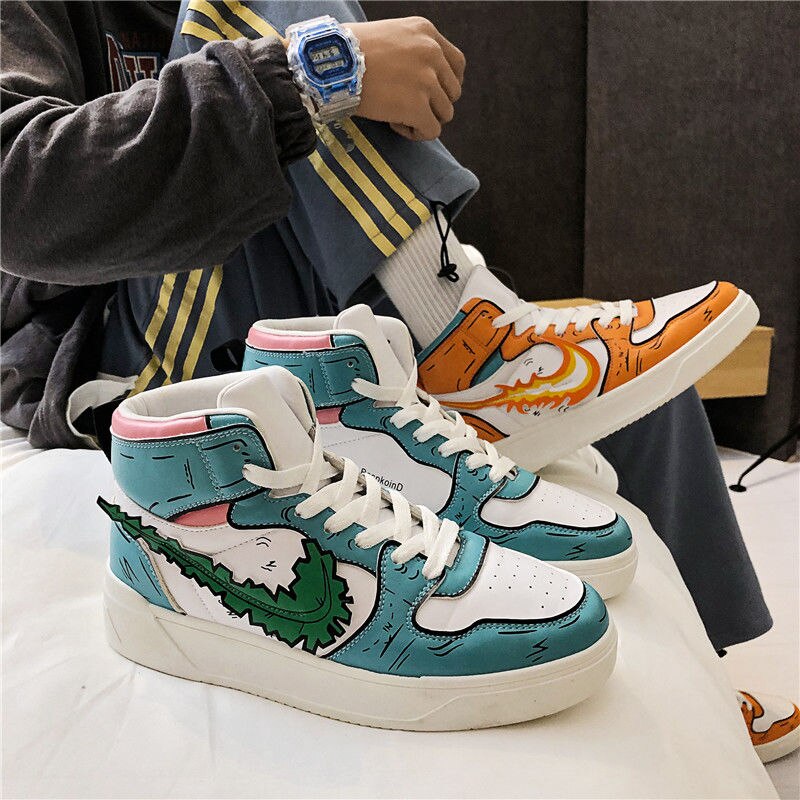 Espadrilles décontractées Chaussure de skateboard pour hommes à lacets, Chaussure de sport, qui respire, élégante, Chaussure de marche avec Graffiti