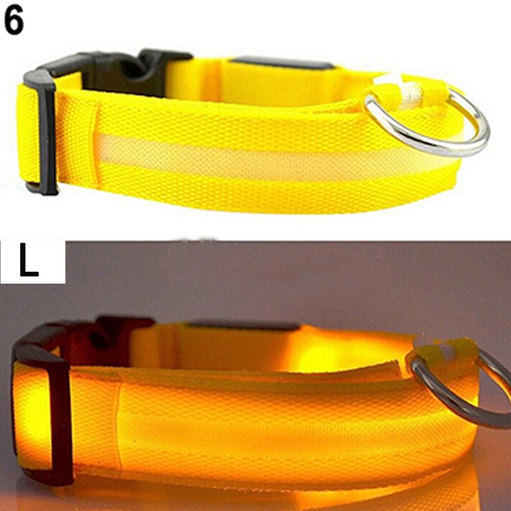 Led Veiligheid Halsband + 2 Batterijen Oplichten Huisdier Kraag Verstelbare Nylon Knippert Lichtgevende Ketting Puppy Anti-Verloren levert: Yellow L