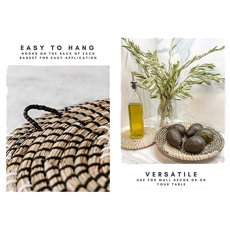 Handmade Hanging Wall Basket Decor(Set of 3)Round Woven Basket ,Boho Home Decor Trays for Bedroom,Kitchen,Living Room