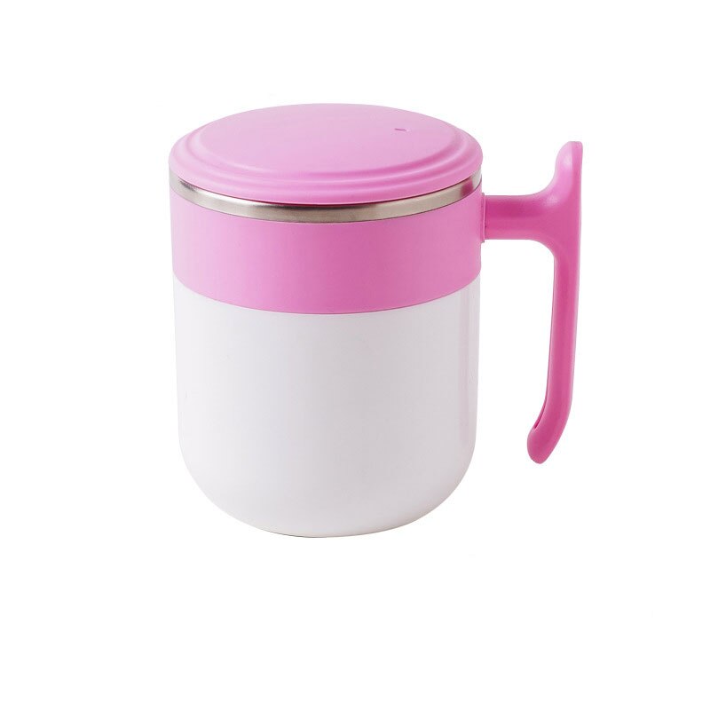 Coffee Mug 300ml Stainless Steel Surface Cup with Lid Lazy Automatic Self Stirring Mug Double Insulated Smart Cup: Pink