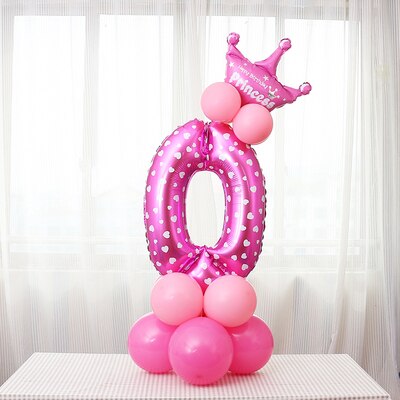 17 Stks/set 32 Inch Regenboog Nummer Folie Ballonnen Crown Digitale Helium Ballon Bruiloft Decoratie Verjaardag Feestartikelen: Solid color Pink 0