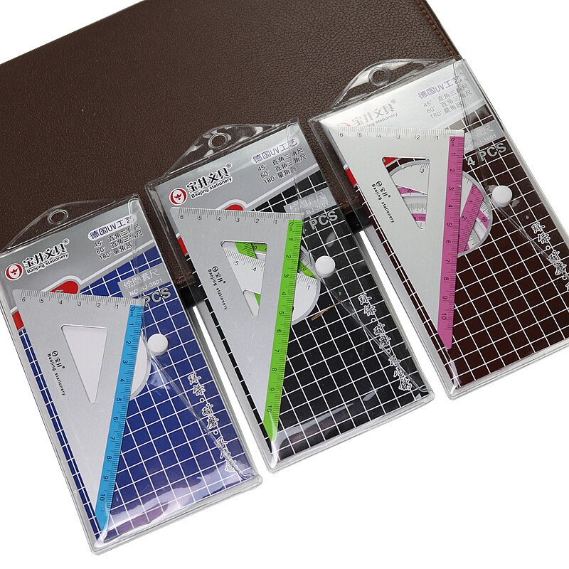 Aluminum alloy ruler Fillet safety Right Angle Triangle Ruler and 15cm ruler Protractor Student geometry tools