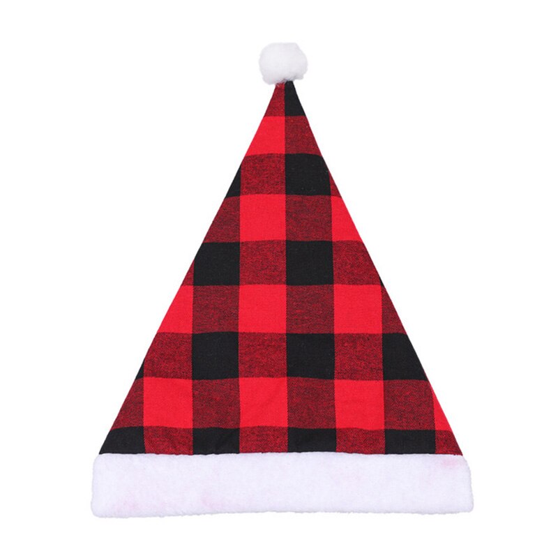 Kerst Hoed Voor Kerstman Zwart En Rood Plaid Kerst Hoed Met Hairball Xmas Cap Ornament Voor Party jaar Decor: Red Xmas hat