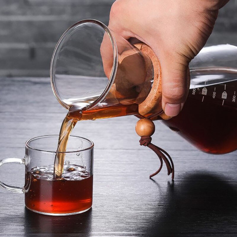 Cafetera de vidrio con filtro V60, cafetera percoladora de vidrio con mango de madera de borosilicato de 400ml 600ml 800ml