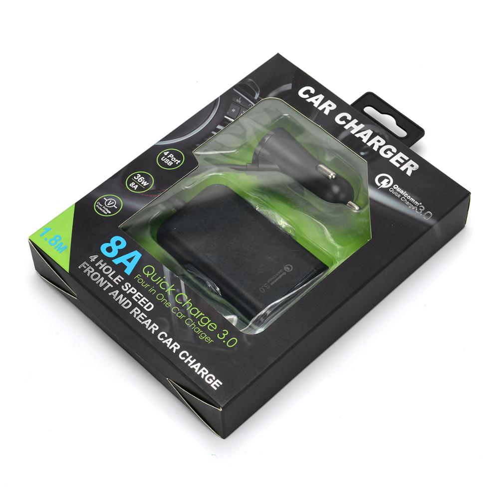 Car Charger - 4 USB Ports - 1.7m Cable - Fast Charging - Back Clip Mount for Tablet Smartphone iPhone