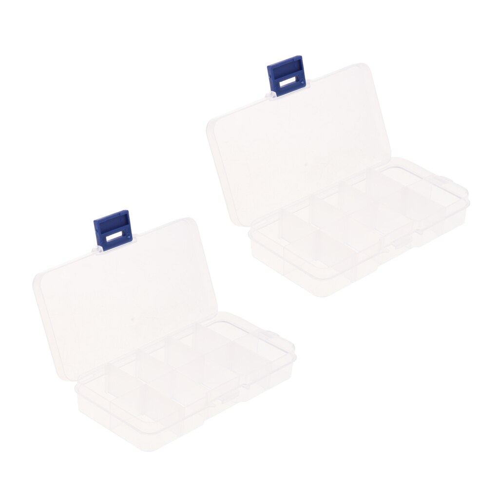2 pack of Double Sides 10 Slots Compartment Plastic Storage Box Clear Tool Case