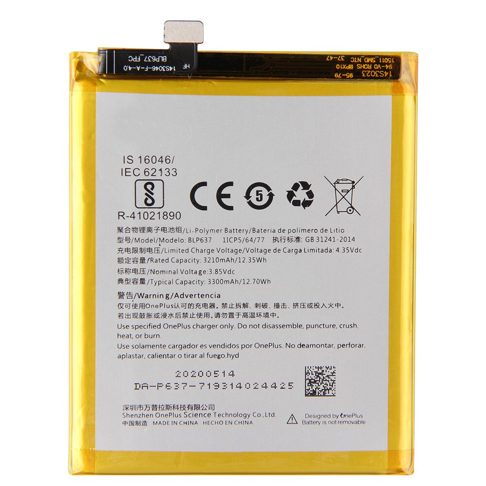 Batterie de remplacement blp 637 pour oneplus 5 5t batterie d'origine avec outils gratuits (3300 5t 5