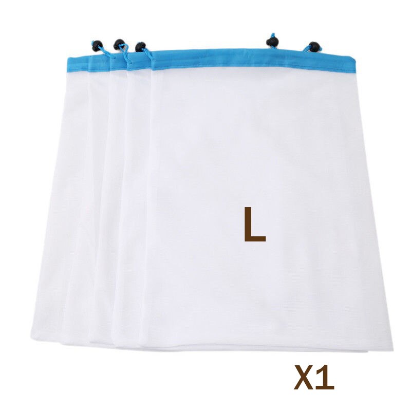 1pc gjenbrukbare grønnsaksposer bomullsnettpose gjenbrukbare produsere poser kjøkken grønnsaker frukt øko poser løpesnor handlekurv: L -43 x 30 cm