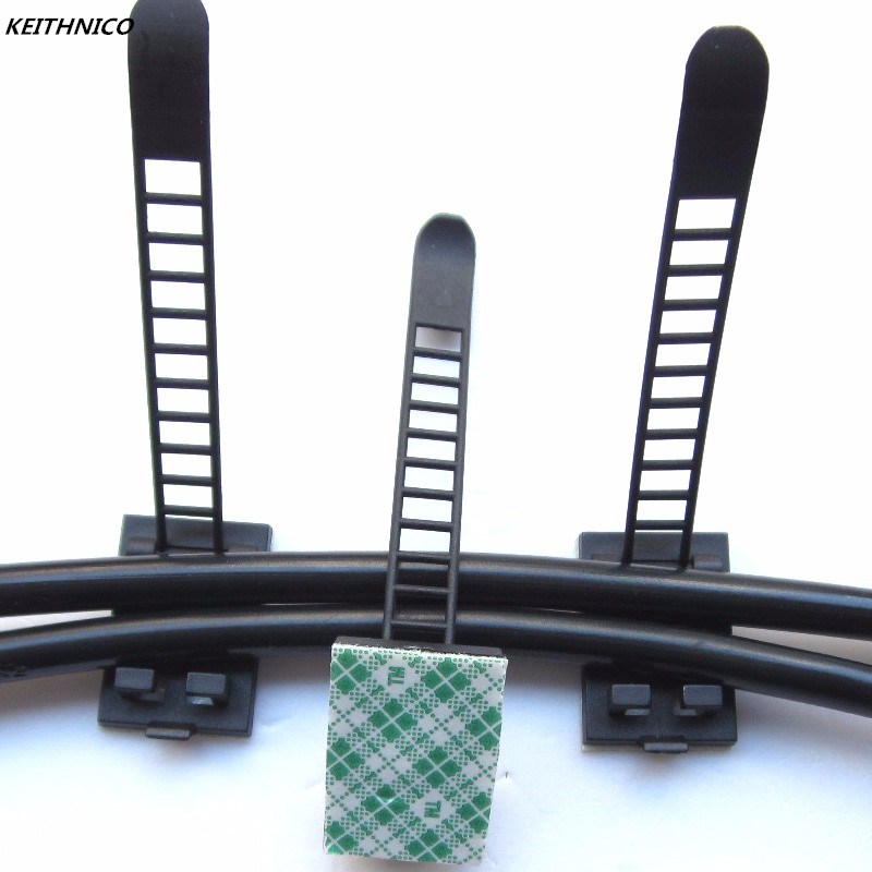 20Pcs Sticky Adjustable Wire Ties Cable Clips Clamp Plastic Self Adhesive Cable Organizer Fix Holder Cord Management