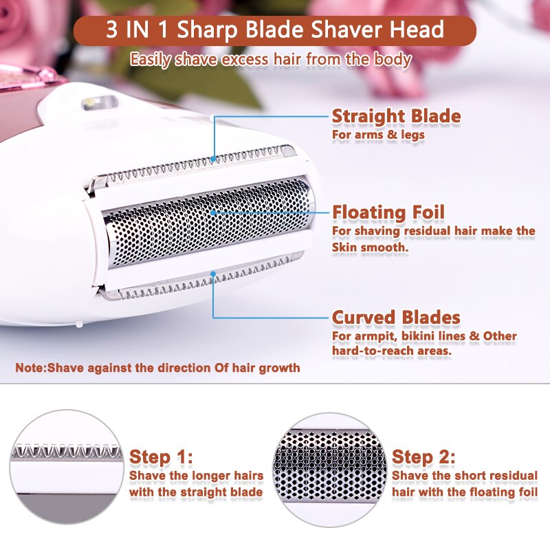 Épilateur électrique rotatif sans fil 2 en 1 pour femmes, rasoir pour visage, jambes, corps