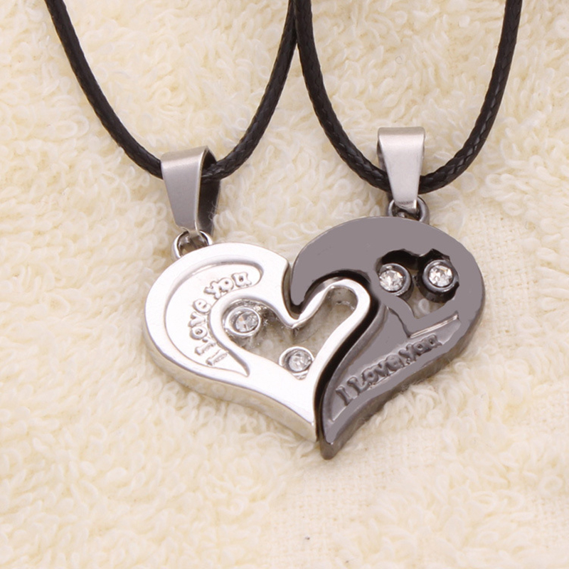 1 pair Couple Heart Shape I Love You Pendant Necklace Unisex Lovers Couples Jewelry Accessories