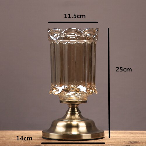 Bronse base brun krystallklar glass vase modell hjem tørr blomsterdekorasjon stuebord kunst blomsteroppsats: En