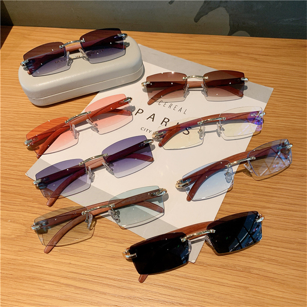Kleine rechteckige randlose Sonnenbrille Männer Luxusmarke rahmenlose Leoparden Sonnenbrille für Frauen Jahrgang quadratische Brillen farben