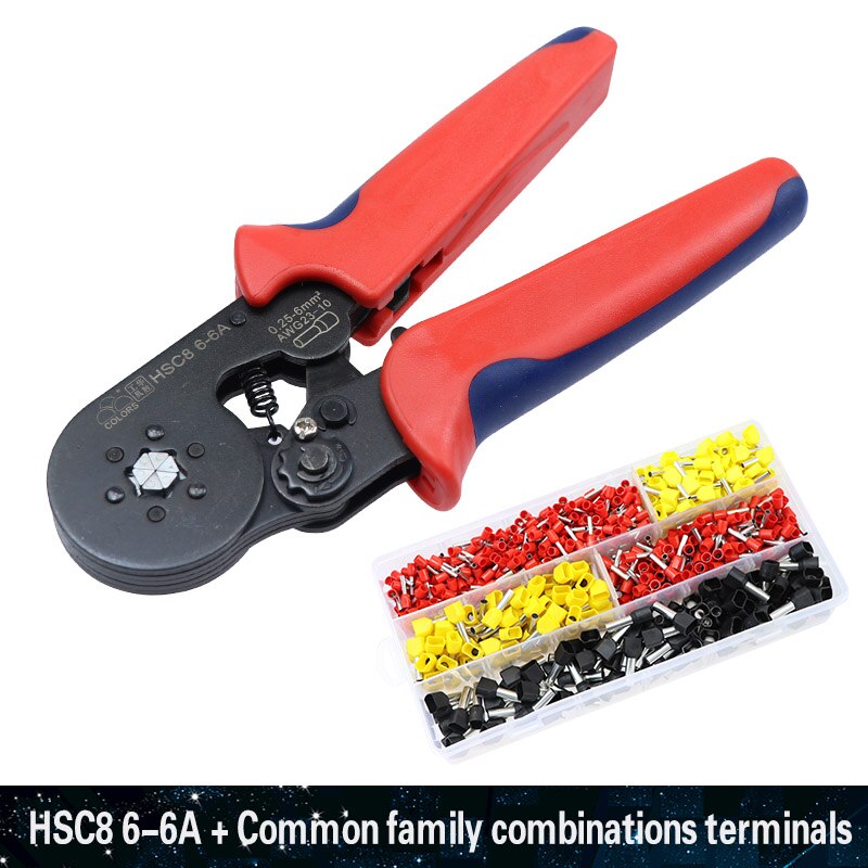 KLEUREN krimptang kabel crimp tang hsc8 6-6 clip wire stripper cutter tang set Elektrische terminal crimper mini gereedschap: HSC8 6-6A and hous