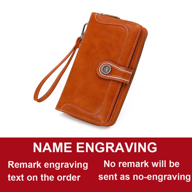2022 Long Women Wallets Phone Holder Zipper Coin Pocket Female Wallet Clutch Vintage PU Leather Card Holder Women Purse: Brown Name