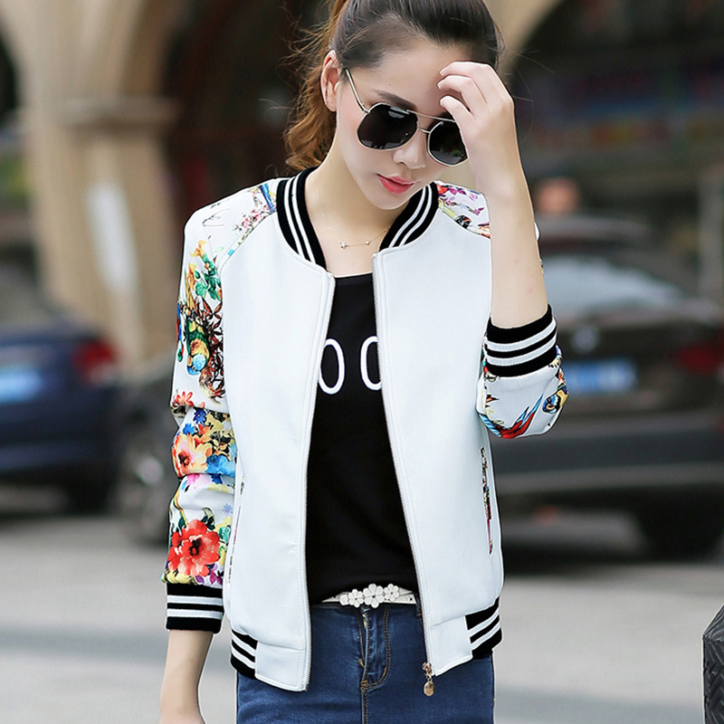 Chaqueta Bomber con estampado de flores para mujer, abrigos básicos de manga larga, chaquetas informales ajustadas, ropa para mujer: Color 2 / XXXL