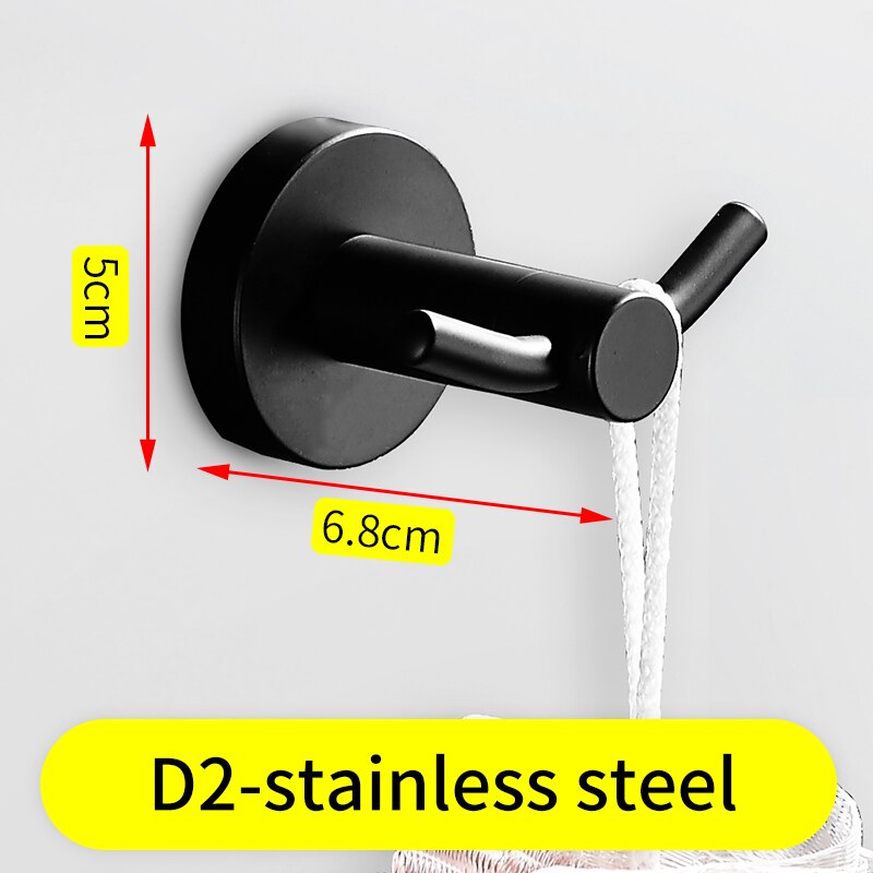 Kappekrok rustfritt stål baderomskrok svarte kroker for oppheng av håndklær veske lue kleskrok vegghenger maskinvare for bad: D2- rustfritt stål