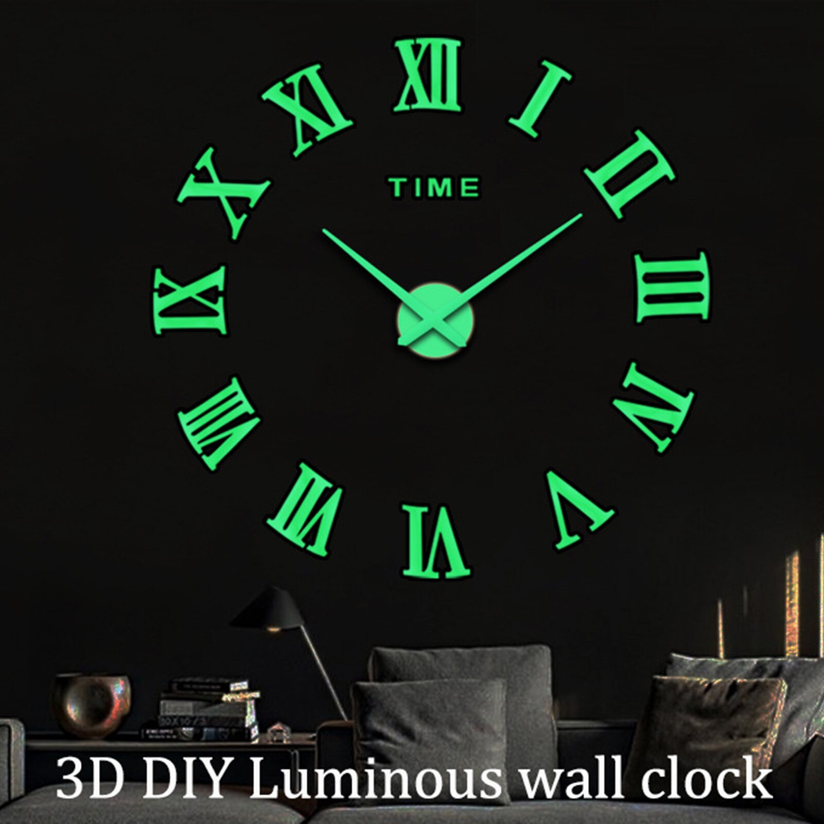 Night Light Wall Clock 3D DIY Frameless Wall Decoration Clock Luminous Stickers Non-Ticking DIY Wallclock Sticker Living Room
