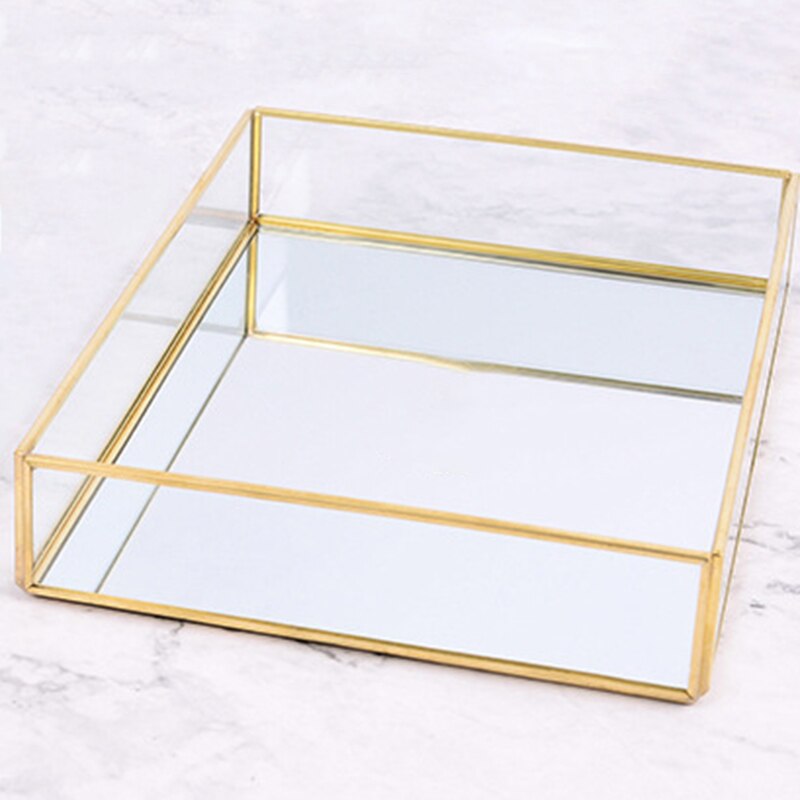 Bandeja dorada de espejo rectangular para Perfume, joyería, cosméticos, maquillaje, revistas y más, bandeja decorativa para Vani